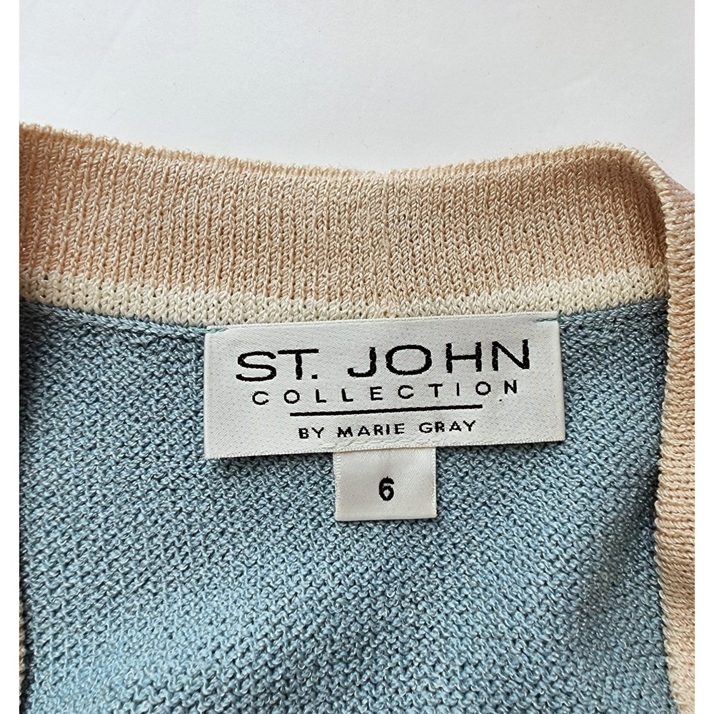 VTG ST. JOHN Marie Gray Size 6 Light Blue Santana Knit SS Jacket & Pencil Skirt - Picture 7 of 11